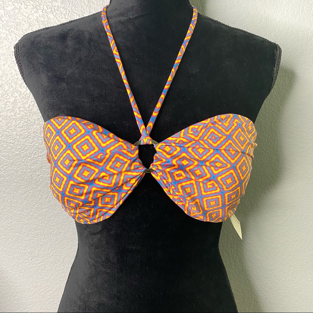 Koral Blue Yellow Orange Pattern Bikini Top Sz M